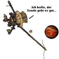 Galileo kommt bei Jupiter und den Monden Europa und 
Io an